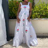 Purpdrank  Vintage Embroidery Sleeveless Square Neck Tiered Dress Women Boho Beach Maxi Dress Female Chic Fashion Holiday Long Sundress