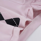 Purpdrank  Fashion Argyle Print Matching Set Women's Zip-up Front V-Neck Long Sleeve T Shirt&Shorts 2 Piece Outfit Casual Lounge Wear