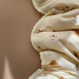 Purpdrank  INS Girls Cherry Soft Bedding Set Washed Cotton Bed Sheet Queen King Size Duvet Set Flower Comforter Set Pillowcase Bed Linens