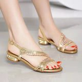 Purpdrank  High-grade Rhinestones Fashion New Women's Summer Young Elegant Sandals Thick Heel Leisure Flat Bottomed Beach Sandals
