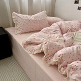 Purpdrank   Pink Polka Dot Lace Waed Cotton Bedding Set Tee Piece Pure Cotton Student Duvet Cover Cotton Quilt Cover All Cotton eet