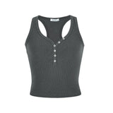 Purpdrank  Women Solid Round Neck Ribbed Button Tank Top Camisole Women Summer Basic Elastic Tank Top O Neck Solid Tank Top 2025 Summer