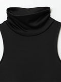 Purpdrank  European style new women's fashion all-match temperament splicing with belt stand collar sleeveless midi dress