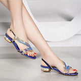 Purpdrank  High-grade Rhinestones Fashion New Women's Summer Young Elegant Sandals Thick Heel Leisure Flat Bottomed Beach Sandals