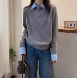 Purpdrank  Ladies Polo Collar Knitted Sweater Autumn Season Overhead Style Slimming Base Layer Top Lazy Fashion Korean Trend