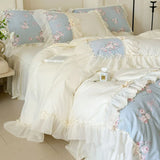 Purpdrank  Korean Princess Style Flowers Lace Ruffles 100% Cotton Bedding Set Duvet Cover Bed Sheet/Fitted Sheet/Bed Skirt Pillowcases 4Pcs