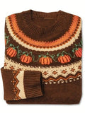 Purpdrank  Round neck Halloween pumpkin fashionable jacquard casual regular interval color woolen pullover top