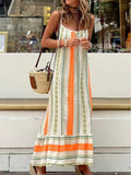 Purpdrank  Summer New Bohemian Print Strap Loose fitting Dress for Women's Vacation Style Fashion Style Beach Dress Strap Long Dress