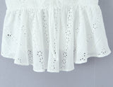 Purpdrank  Sweet White Hollow Out Embroidery Hole Bow V neck Wood ears Sleeve Tank Top Women Summer Elastic Back Swing Hem Vest Crop Top