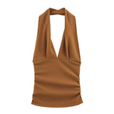 Purpdrank  Women Gathered Halterneck Top Spring Sexy Backless Elastic Women's Camisole Sleeveless Female Folds Tops