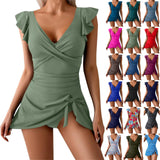 Purpdrank  Summer Bikini Women Full Coverage Sexy Backless Solid Deep V Swimming Swimsuit Sexy Bikini Swim Dress Trend Plus Size