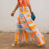Purpdrank   Spring Summer Vacation Loose Long Skirt Elastic High Waist Hem Bohemian Women's Skirt Vintage Pattern Printed Pleated Half Skirt