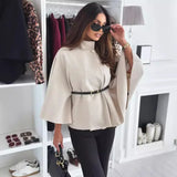 Purpdrank  Luxury Wool Coat Bat Sleeve Jacket Women's Autumn Winter Tweed Jacket Cape Warm Loose Outerwear Design Belt Button Free Shipping