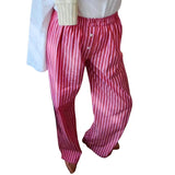 Purpdrank  y2kPants Women Clothes Solid Color/Striped Elastic Waist Wide Leg Loose Trousers with Buttons Decor 2000s Streetwear