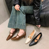 Purpdrank  Fashion Pointed Toe Buckle-heeled Single Shoes Retro Solid Color Women's Shoes Medium Heels Casual Shallow Mouth Zapatos Mujer