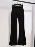 Purpdrank - Women Suits Office Sets New Spring  Long Sleeve Fold Pocket Blazer Women Solid Color Bell Bottoms Fashion Elegance Office Lady