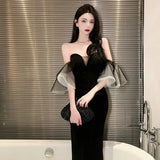Purpdrank  Celebrity Mesh Spliced Tight Sexy Strapless Long Dress Women High-waisted Slim Wrap Hip Backless Dress Summer Luxury Banquet