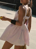 Purpdrank  Women Tennis Workout Mini Dress with Built in Bra and Shorts Set Summer Cut Out Sleeveless Athletic Golf Dress