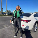 Purpdrank  Black EuropeAn-American Style New High-waisted Elastic Sexy Slim Leather Pants