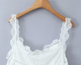 Purpdrank  White Spliced Lace Strap Open Buttons Slit Front Sexy Corset Women Summer Tank Tops Lacing up Bandage Bow Waist Crop Top