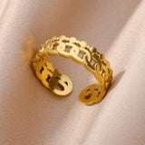 Purpdrank - Stainless Steel Rings for Women Jewelry Accessories Simple Vintage Gold Color Electroplated Adjustable Double Layer Wide Ring