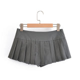 Purpdrank  Y2K Streetwear Solid Color Women Buttons Low Waist Pleated Skirt Folded A-line Saia Mini Skirt With Shorts Lining