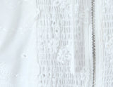 Purpdrank  Sweet White Embroidery Hollow Out Flower Cotton Lace V neck Short Puff Sleeve Shirt Women Zipper Elastic Back Slim Crop Tops