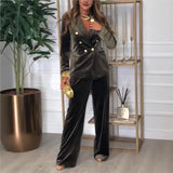 Purpdrank  Autumn Winter Velvet Long Sleeved Women's Outfits Casual Solid Color Straight Pants Suit Office Lady Double Breasted Blazer Set
