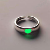 Purpdrank - Love Heart Ring Glow In Dark Fashion Adjustable Couples Rings Silver Color Pink Blue Light Jewelry Gift For Lover