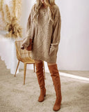 Purpdrank  Casual Loose Fit Cable Knit Pullover Mini Dress Round Neck Long Sleeve Sweater Dress Winter