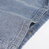 Purpdrank  Rhinestone Embellished High-Waist Denim Shorts Vintage Light Blue Slim Stretchy Hot Pants for Women Y2K Street Clubwear