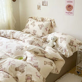 Purpdrank  Cute Floral Duvet Cover Set Ins Korean Style with Flat Sheet Pillowcase No filler Washed Cotton Queen Full Twin Home Bed Linen