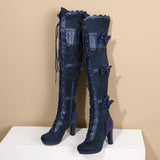 Purpdrank - Steampunk Victorian Women High Heel BootsTall Thigh Pirate Bottes Over Knee Bowk Lolita Winter Riding Shoes Lace Up Cosplay Boot