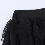 Purpdrank  Spring Summer Black Chiffon Lantern Pants Women Spliced Lace Elastic Waist Ruffles Cuff Long Loose Trousers Full Length Bottom