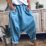 Purpdrank  Women Casual Drawstring Pockets Drop Crotch Baggy Long Trousers Harem Pants Fall Winter Home Lazy Pants Simple Streetwear Ethnic