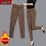 Purpdrank Plus Size Women's Clothing Basic Tight Leggings Retro Leopard Pencil Pants Casual New Outerwear Winter Warm Fleece Women's Pants