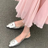 Purpdrank  Silver Square Toe Slingback Design Flat Sandals Women Summer Fashion Shallow Brand Mules Elegant Comfortable Zapatos Para Mujer