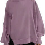 Purpdrank  European And American Women's Oversized round Neck Sweatshirt Long Sleeve Side Slit Sweater for Autumn Winter New