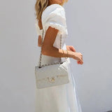Purpdrank  Summer Fashion Womens White Long Dresses Elegant Short Sleeve V-Neck Hollow Out Dresses High Waisted Casual Dress