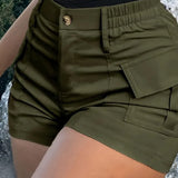 Purpdrank  Summer Fashion Casual Slim Women's Short Pants High Waist Button Streetwear Y2K Short Pocket Cargo Shorts