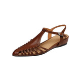 Purpdrank   Summer Women Sandals Genuine Leather Shoes for Women Pointed Toe Chunky Heel Shoes Elegant Cover Toe Slingback Hollow Sandals
