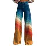 Purpdrank  Vintage Gradient Faux Denim Pants Womens Wide Leg New Fashion High Waist Casual Retro Punk Women Faux Denim Trousers Jeans