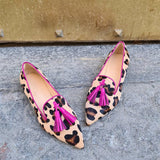Purpdrank - Women Shoes 2023 Spring Casual Female Shoes Faux Suede Pointed Toe Office Leopard Print Flat Muller Shoes Size 43