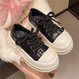 Purpdrank  Cute Ugly round Head Thick Bottom Trendy Platform Canvas Shoes Women's Spring New Big Head Casual Board Shoes Trendy