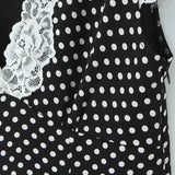 Purpdrank  Women Black White Dot Print Spliced Lace V neck Short Sleeve Dress Retro French Style Mini Dresses Summer Robe Femme Vestidos