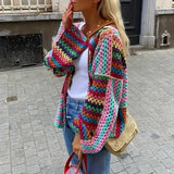Purpdrank  Multicolor Crochet Cardigan Women Sheer Openwork Patchwork Knit Open Front Sweater Jacket  Boho Beach Vacation Festival Outfit
