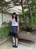 Purpdrank  Elegant Belt Black Mini Skirt Women Fashion White Mesh Patchwork Pleated Skirts Summer Harajuku Korean A Line Faldas New