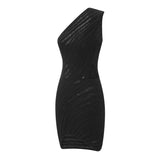 Purpdrank  Summer Dress Women Solid Color One Shoulder Slim Fit Sleeveless Bodycon Knitted Dresses y2k Club Party Dresses