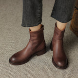 Purpdrank - Women Ankle Boots Thick High Heels 2023 New Autumn Winter Office Lady Genuine Leather Shoes Woman Retro Style Black Boots Women
