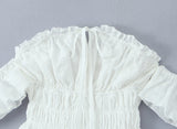 Purpdrank  Stylish White Embroidery Hollow Out Flower Slash Shoulder Short Sleeve Tank Top Women Elastic Waist Ruffles Hem Crop Tops